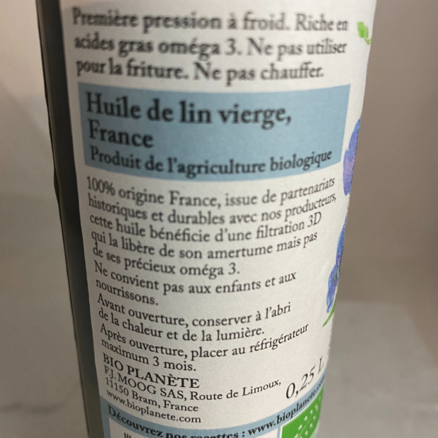 Huile de Lin Bio - Du Panier à l'Assiette