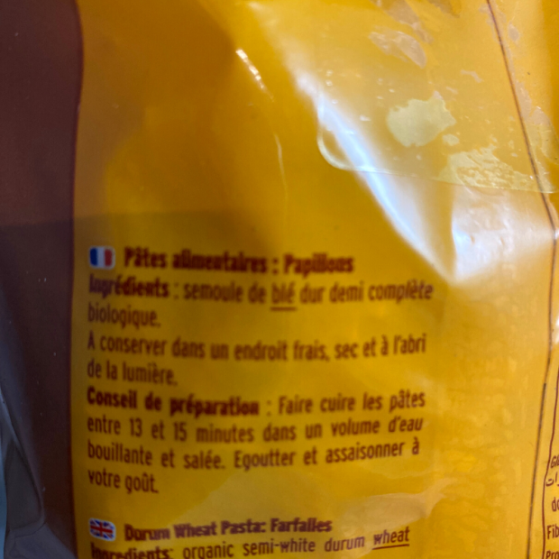 Pâte Papillon Farfalle Bio - Du Panier à l'Assiette