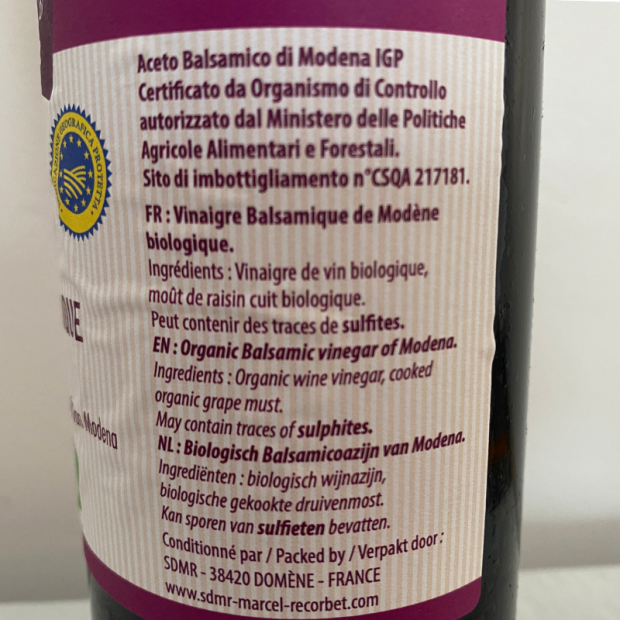 Vinaigre Balsamique de Modene Bio - Du Panier à l'Assiette