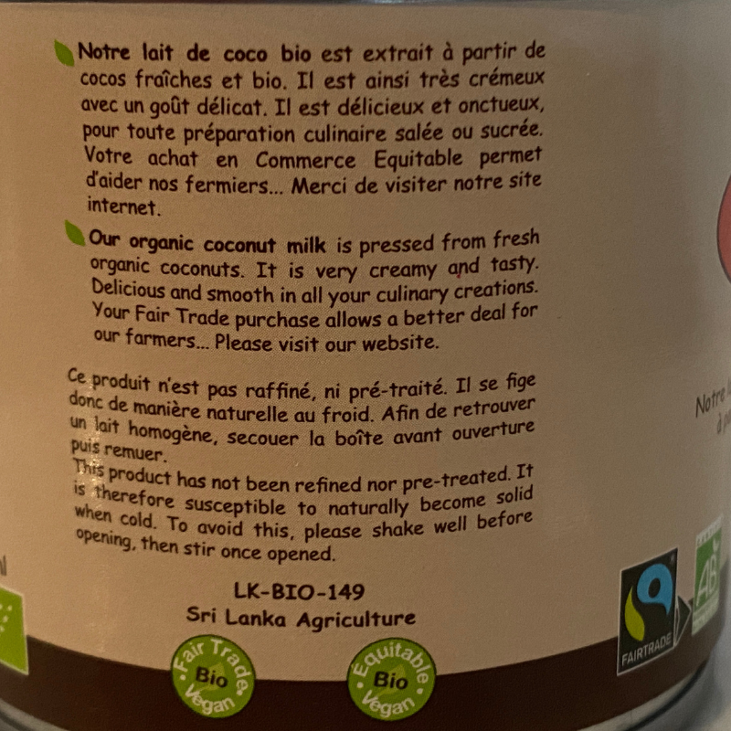 Lait de Coco Bio - Du Panier à l'Assiette Lait de Coco Bio - Du Panier à l'Assiette