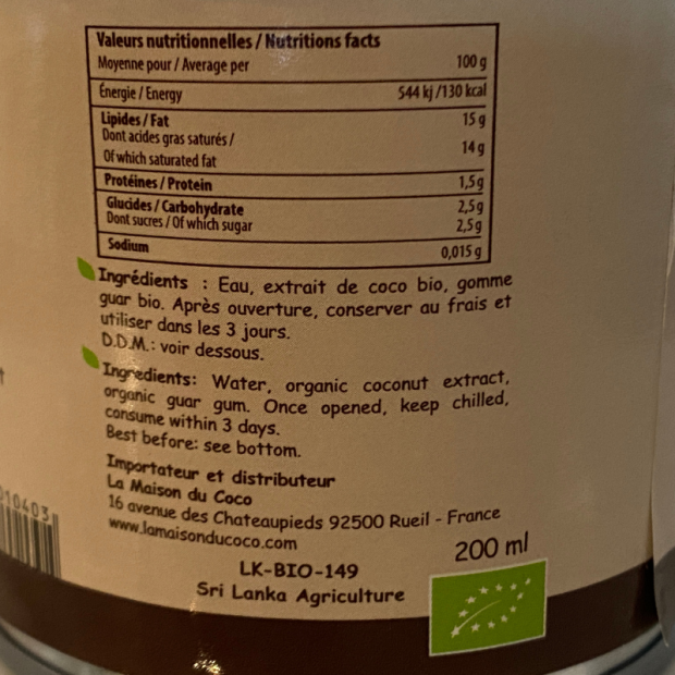 Lait de Coco Bio - Du Panier à l'Assiette