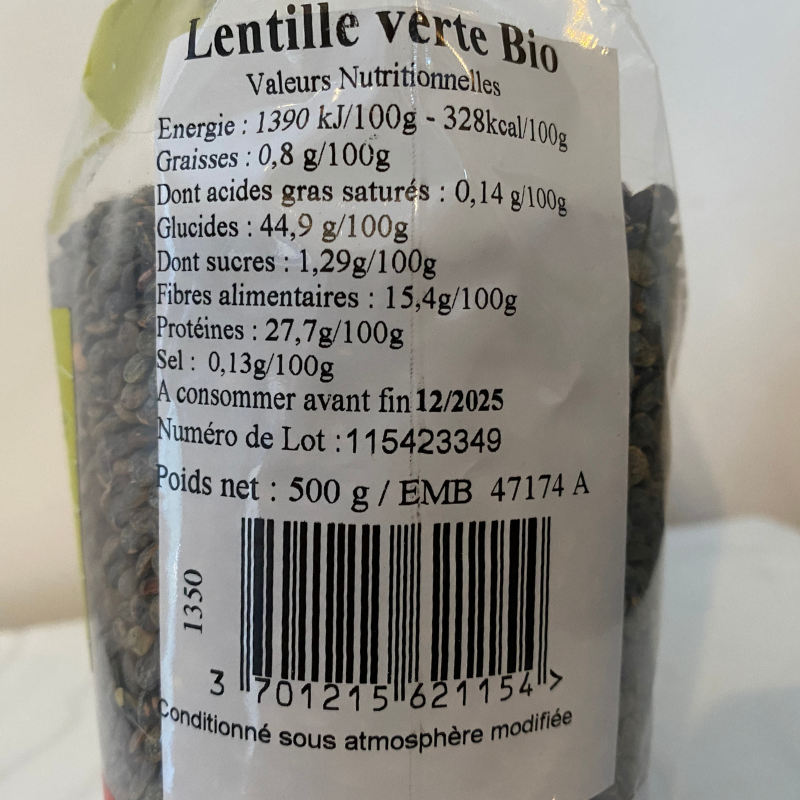 Lentille verte Bio - Du Panier à l'Assiette Lentille verte Bio - Du Panier à l'Assiette