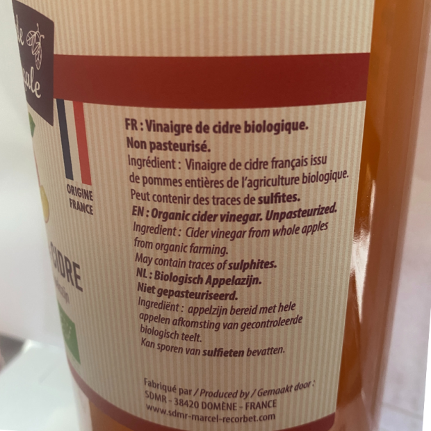 Vinaigre de Cidre Bio - Du Panier à l'Assiette