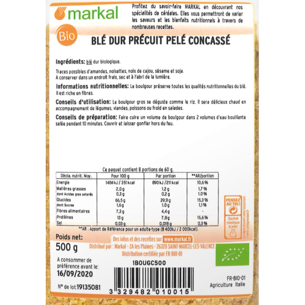 Boulgour Gros Bio - Du Panier à l'Assiette