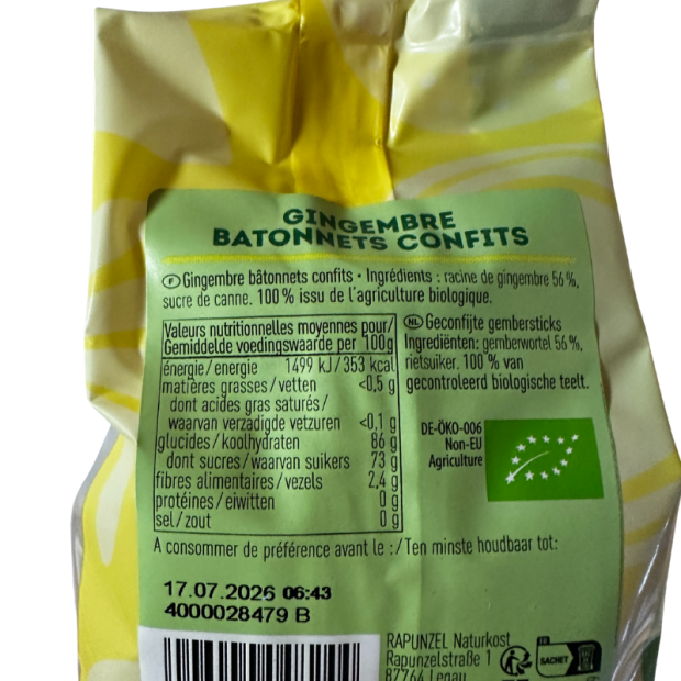 Gingembre Confit Bio - Du Panier à l'Assiette
