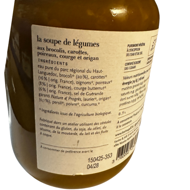 Soupe de l&eacute;gumes Bio- Du Panier &agrave; l'Assiette