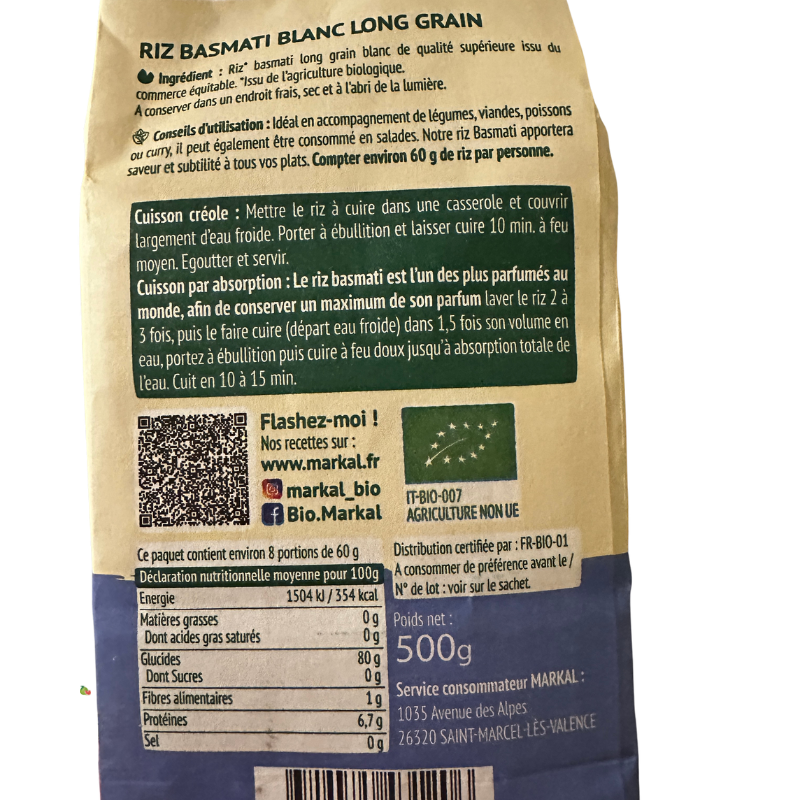 Riz Basmati Blanc Bio - Du Panier &agrave; l'Assiette